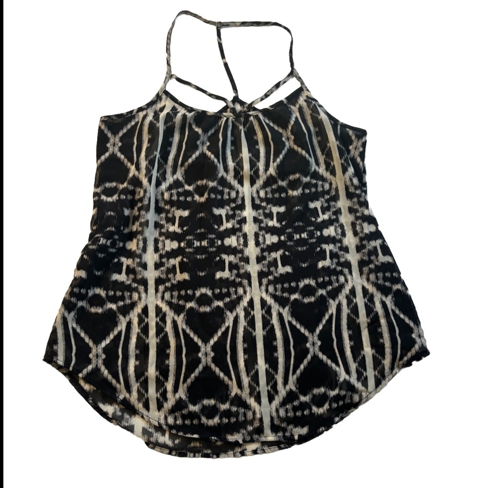 Express  Womens Top Black White Abstract Strappy Sleeveless Blouse XS racerback